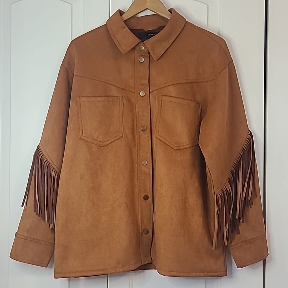 Forever 21 Brown Fringe Faux Suede Jacket Size L
